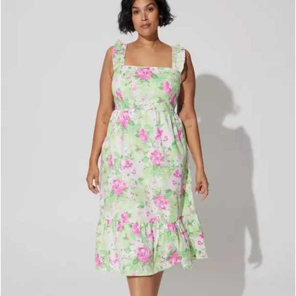 Torrid size 00 midi poplin tiered ruffle strap dress - Picture 1 of 6